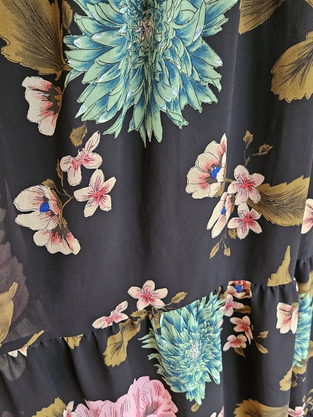 ZARA Black Tropical Floral Ruffle Tiered Maxi Dress Sz XS/S Boho Romantic - Picture 12 of 16